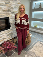 Wine Fringed Stripe Cardigan Fiona